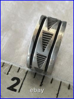 Old Pawn Men Women Band Navajo Stamped Sterling Silver Ring Sz 7 Wedding 20052 Old Pawn Men Women Band Navajo Stamped Sterling Silver Ring Sz 7 Wedding 20052