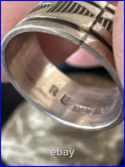 Old Pawn Men Women Band Navajo Stamped Sterling Silver Ring Sz 7 Wedding 20052 Old Pawn Men Women Band Navajo Stamped Sterling Silver Ring Sz 7 Wedding 20052