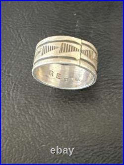 Old Pawn Men Women Band Navajo Stamped Sterling Silver Ring Sz 7 Wedding 20052