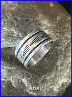 Old Pawn Men Women Band Navajo Stamped Sterling Silver Ring Sz 7 Wedding 20052