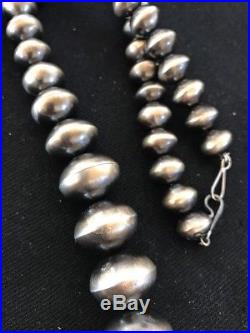 Old Pawn Native American Navajo Pearls Sterling Silver Bead Necklace Vtg 28