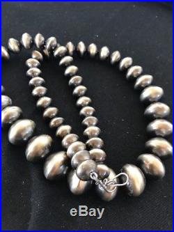 Old Pawn Native American Navajo Pearls Sterling Silver Bead Necklace Vtg 28