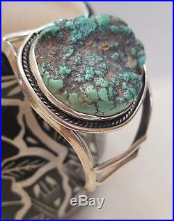 Old Pawn Navajo 925 Sterling Silver Nevada Seafoam Turquoise Cuff Bracelet VTG