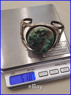 Old Pawn Navajo 925 Sterling Silver Nevada Seafoam Turquoise Cuff Bracelet VTG
