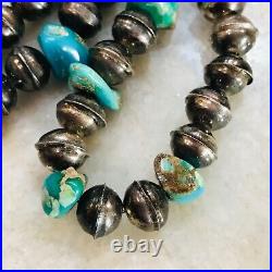 Old Pawn Navajo Southwest Sterling Silver Turquoise Necklace VTG Gr Pearls 28