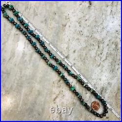 Old Pawn Navajo Southwest Sterling Silver Turquoise Necklace VTG Gr Pearls 28