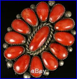 Old Pawn Vintage Alice Quam Original Red Sea Coral & Sterling Pendant Brooch