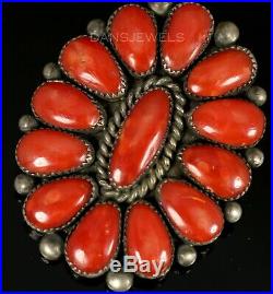 Old Pawn Vintage Alice Quam Original Red Sea Coral & Sterling Pendant Brooch