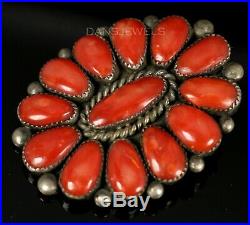 Old Pawn Vintage Alice Quam Original Red Sea Coral & Sterling Pendant Brooch