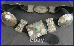 Old Pawn Vintage Navajo Kingman Turquoise Sterling Silver Concho Belt