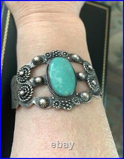 Old Pawn Vintage Navajo Natural Turquoise CABOCHON Sterling Silver Bracelet