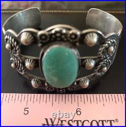 Old Pawn Vintage Navajo Natural Turquoise CABOCHON Sterling Silver Bracelet