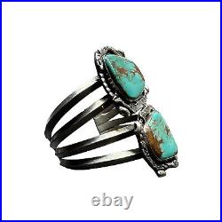 Old Pawn Vintage Navajo Sterling Silver Turquoise Quad Shank Cuff Bracelet