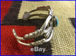 Old Pawn Vintage Sandcast Navajo Sterling Turquoise Bracelet Cuff Great Design