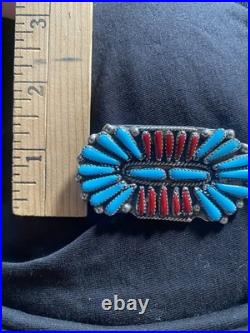 Old Pawn vintage Native American Handmade Cluster Turquoise Coral Inlay Zuni Old Pawn vintage Native American Handmade Cluster Turquoise Coral Inlay Zuni