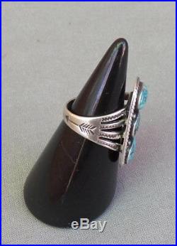 Old Vintage Fred Harvey Era Silver Stamped 3 Stone Turquoise Ring Size 7 1/4