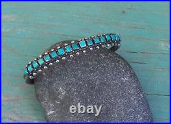 Old Vintage Fred Harvey Era Silver Stamped Square Turquoise Row Cuff Bracelet