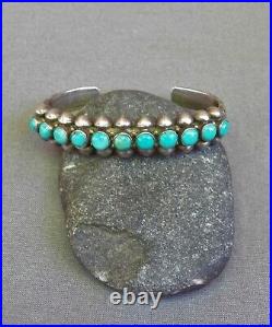 Old Vintage Heavy Native American Silver Stamped Turquoise Row Cuff Bracelet