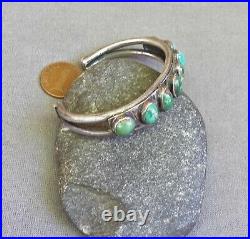 Old Vintage Native American Silver Green Turquoise Row Cuff Bracelet Small Wrist