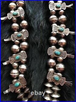 Old Vintage Native American Silver Turquoise Squash Blossom Necklace 192g 32 A+
