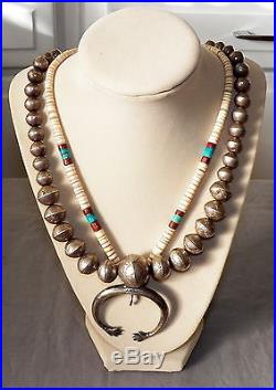 Old Vintage Navajo Silver Pearls Hand Stamped with Wonderful Patina