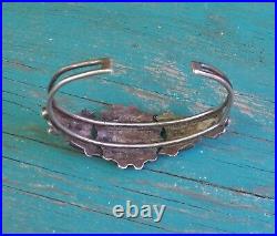 Old Vintage Zuni Signed Silver Turquoise Cluster Cuff Bracelet Small Wrist