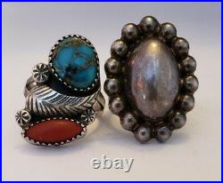 Older Vintage Native American Sterling Silver Turquoise and Coral Ring Lot