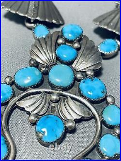 One Most Unique Vintage Navajo Turquoise Sterling Silver Squash Blossom Necklace