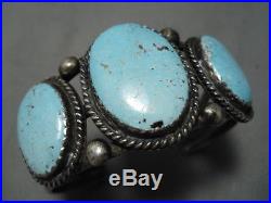 Opulent Vintage Navajo #8 Turquoise Sterling Silver Bracelet Old