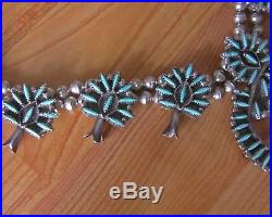 P. R. VINTAGE Zuni Turquoise, Sterling Silver Needle Point Squash Necklace C1950s