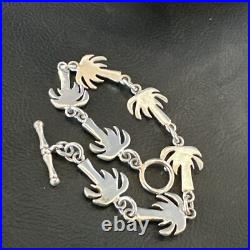 Palm Tree Old Pawn Sterling Silver Link Bracelet 7 18130
