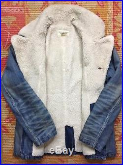 Polo Ralph Lauren Denim Sherpa Western Aztec Shearling Jacket Hi Tech VTG Rare