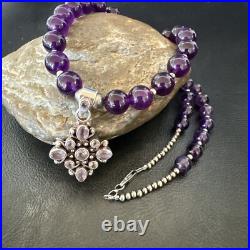 Purple Amethyst Pendant Navajo Sterling Silver Necklace 21 18256
