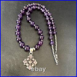 Purple Amethyst Pendant Navajo Sterling Silver Necklace 21 18256