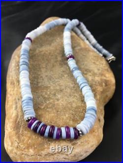 Purple Stone Blue Gilson Opal Navajo Indian Bead Sterling Necklace 21 10149