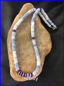 Purple Stone Blue Gilson Opal Navajo Indian Bead Sterling Necklace 21 10149