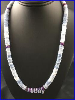 Purple Stone Blue Gilson Opal Navajo Indian Bead Sterling Necklace 21 10149