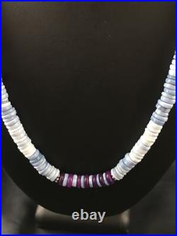Purple Stone Blue Gilson Opal Navajo Indian Bead Sterling Necklace 21 10149
