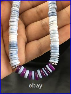 Purple Stone Blue Gilson Opal Navajo Indian Bead Sterling Necklace 21 10149