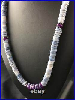 Purple Stone Blue Gilson Opal Navajo Indian Bead Sterling Necklace 21 10149