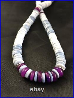 Purple Stone Blue Gilson Opal Navajo Indian Bead Sterling Necklace 21 10149