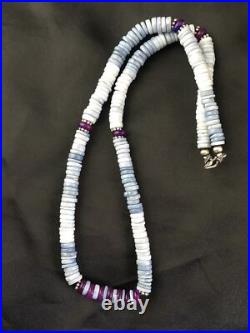 Purple Stone Blue Gilson Opal Navajo Indian Bead Sterling Necklace 21 10149