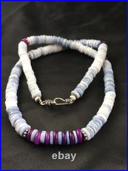 Purple Stone Blue Gilson Opal Navajo Indian Bead Sterling Necklace 21 10149