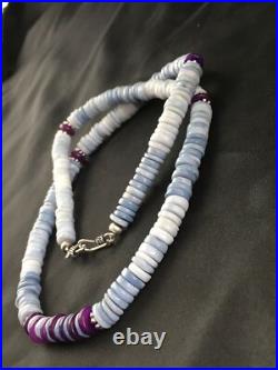 Purple Stone Blue Gilson Opal Navajo Indian Bead Sterling Necklace 21 10149