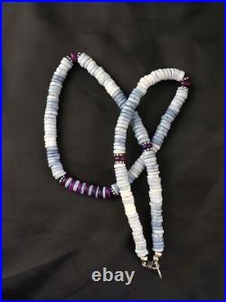 Purple Stone Blue Gilson Opal Navajo Indian Bead Sterling Necklace 21 10149