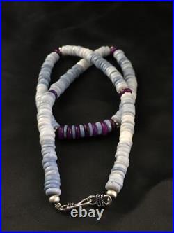 Purple Stone Blue Gilson Opal Navajo Indian Bead Sterling Necklace 21 10149