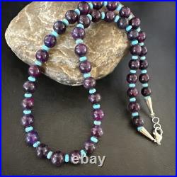 Purple Stone Blue Turquoise Bead Navajo Sterling Silver Necklace 18 17788
