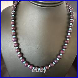 Purple Stone Blue Turquoise Bead Navajo Sterling Silver Necklace 18 17788