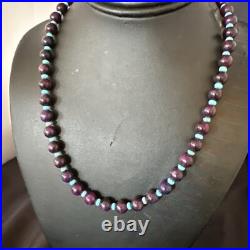 Purple Stone Blue Turquoise Bead Navajo Sterling Silver Necklace 18 17788