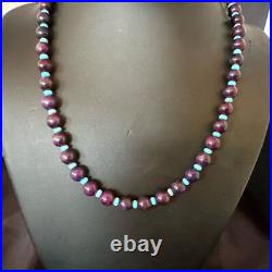 Purple Stone Blue Turquoise Bead Navajo Sterling Silver Necklace 18 17788